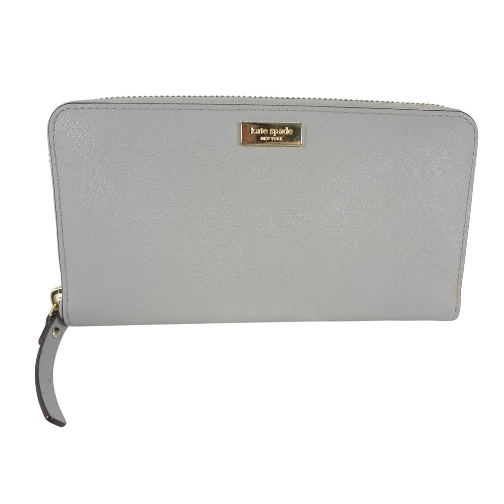Kate Spade Zip Around Continental Wallet Gray Excellent Leather